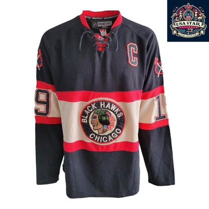 CCM Reebok NHL Chicago Blackhawks Jonathan Toews 19 Jersey Size 54 (L) - Stylish Black Design - USASTARFASHION