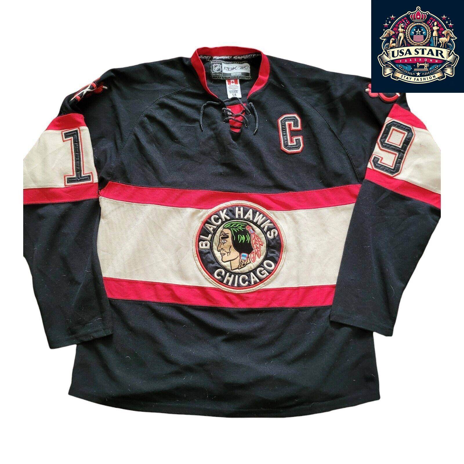 CCM Reebok NHL Chicago Blackhawks Jonathan Toews 19 Jersey Size 54 (L) - Stylish Black Design - USASTARFASHION