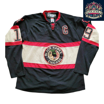 CCM Reebok NHL Chicago Blackhawks Jonathan Toews 19 Jersey Size 54 (L) - Stylish Black Design - USASTARFASHION