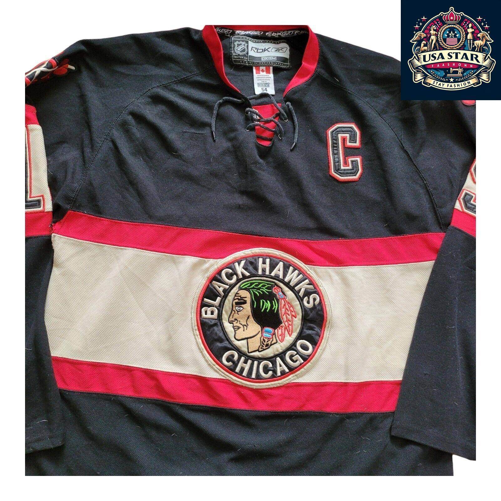 CCM Reebok NHL Chicago Blackhawks Jonathan Toews 19 Jersey Size 54 (L) - Stylish Black Design - USASTARFASHION