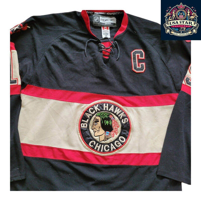 CCM Reebok NHL Chicago Blackhawks Jonathan Toews 19 Jersey Size 54 (L) - Stylish Black Design - USASTARFASHION