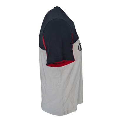 Champion Men’s T-Shirt Medium Navy White Red Color block Script Logo Tee - USASTARFASHION