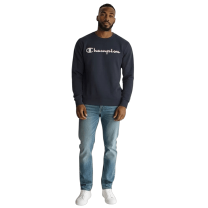 Champion Youth 2XL Sweatshirt Black Crewneck Pullover Logo Jumper (Fits Adult Sm - USASTARFASHION