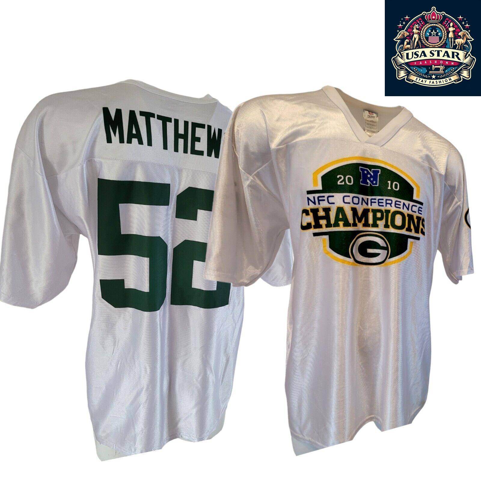 Clay Matthews 52 Green Bay Packers Jersey, Adult XL, Vintage Style, 2010 NFC North Champions - USASTARFASHION