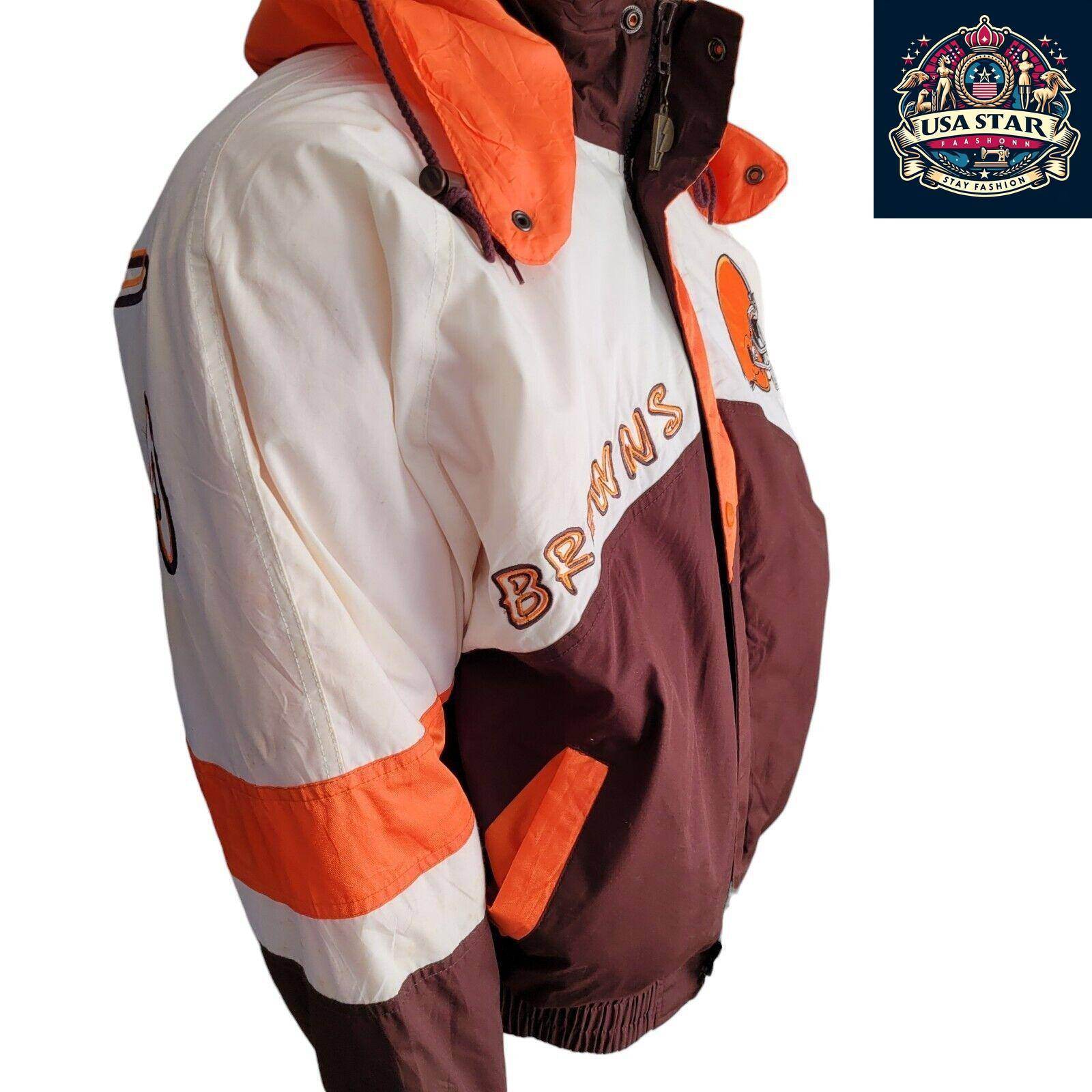 Cleveland Browns Jacket Pro Player 90s Vintage Style Men's Small - Medium with Hoodie and Embroidery - USASTARFASHION