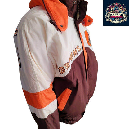 Cleveland Browns Jacket Pro Player 90s Vintage Style Men's Small - Medium with Hoodie and Embroidery - USASTARFASHION