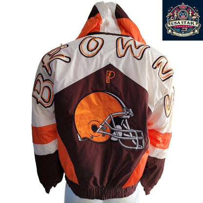 Cleveland Browns Jacket Pro Player 90s Vintage Style Men's Small - Medium with Hoodie and Embroidery - USASTARFASHION