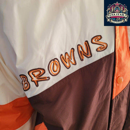 Cleveland Browns Jacket Pro Player 90s Vintage Style Men's Small - Medium with Hoodie and Embroidery - USASTARFASHION