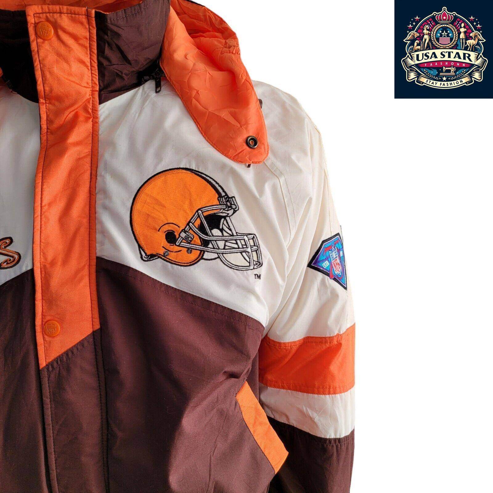 Cleveland Browns Jacket Pro Player 90s Vintage Style Men's Small - Medium with Hoodie and Embroidery - USASTARFASHION