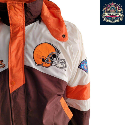 Cleveland Browns Jacket Pro Player 90s Vintage Style Men's Small - Medium with Hoodie and Embroidery - USASTARFASHION