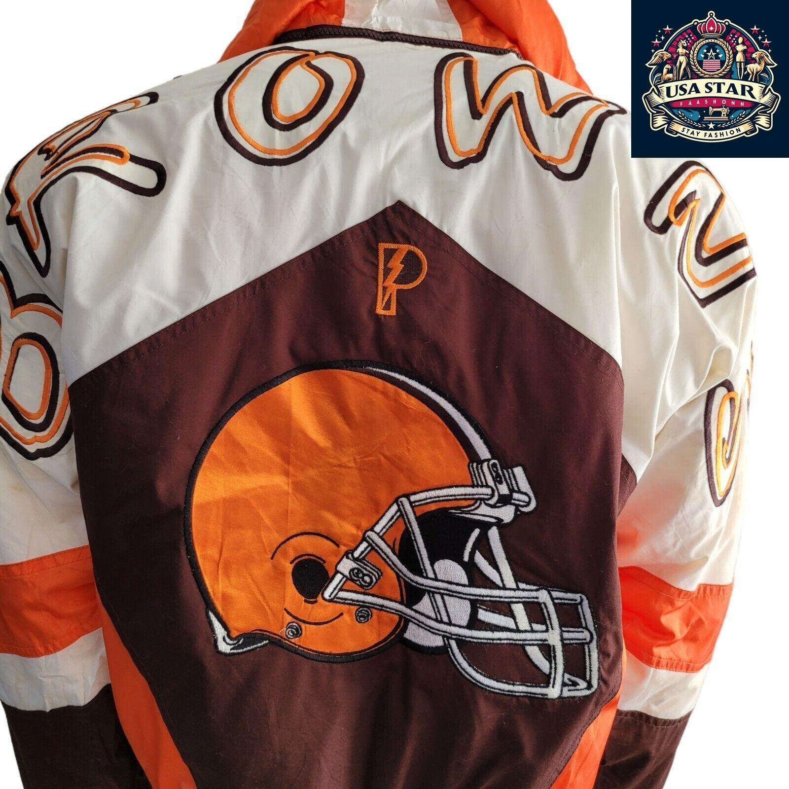 Cleveland Browns Jacket Pro Player 90s Vintage Style Men's Small - Medium with Hoodie and Embroidery - USASTARFASHION