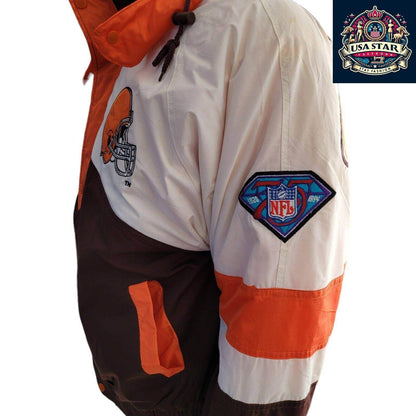 Cleveland Browns Jacket Pro Player 90s Vintage Style Men's Small - Medium with Hoodie and Embroidery - USASTARFASHION