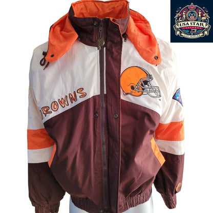 Cleveland Browns Jacket Pro Player 90s Vintage Style Men's Small - Medium with Hoodie and Embroidery - USASTARFASHION
