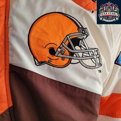 Cleveland Browns Jacket Pro Player 90s Vintage Style Men's Small - Medium with Hoodie and Embroidery - USASTARFASHION