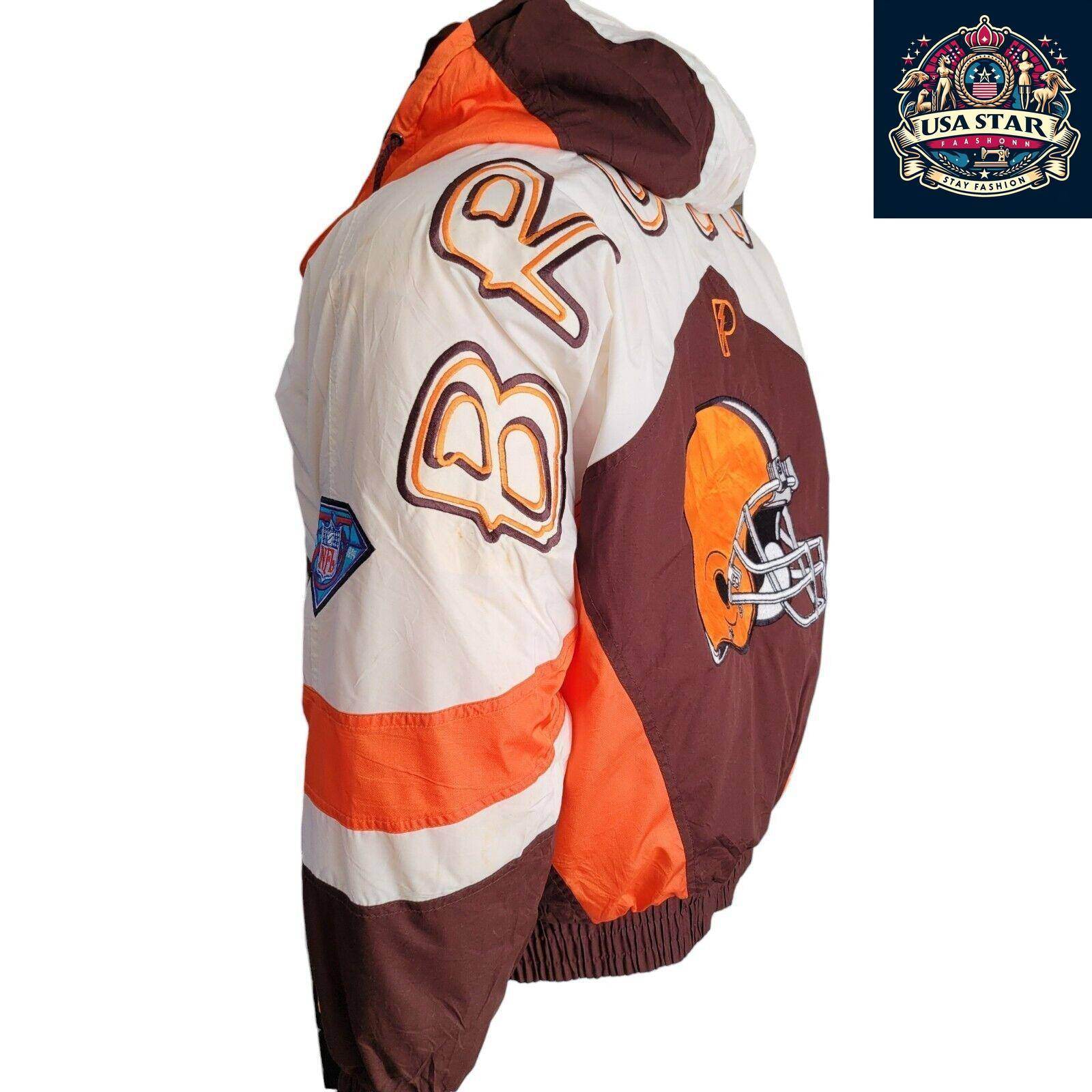 Cleveland Browns Jacket Pro Player 90s Vintage Style Men's Small - Medium with Hoodie and Embroidery - USASTARFASHION