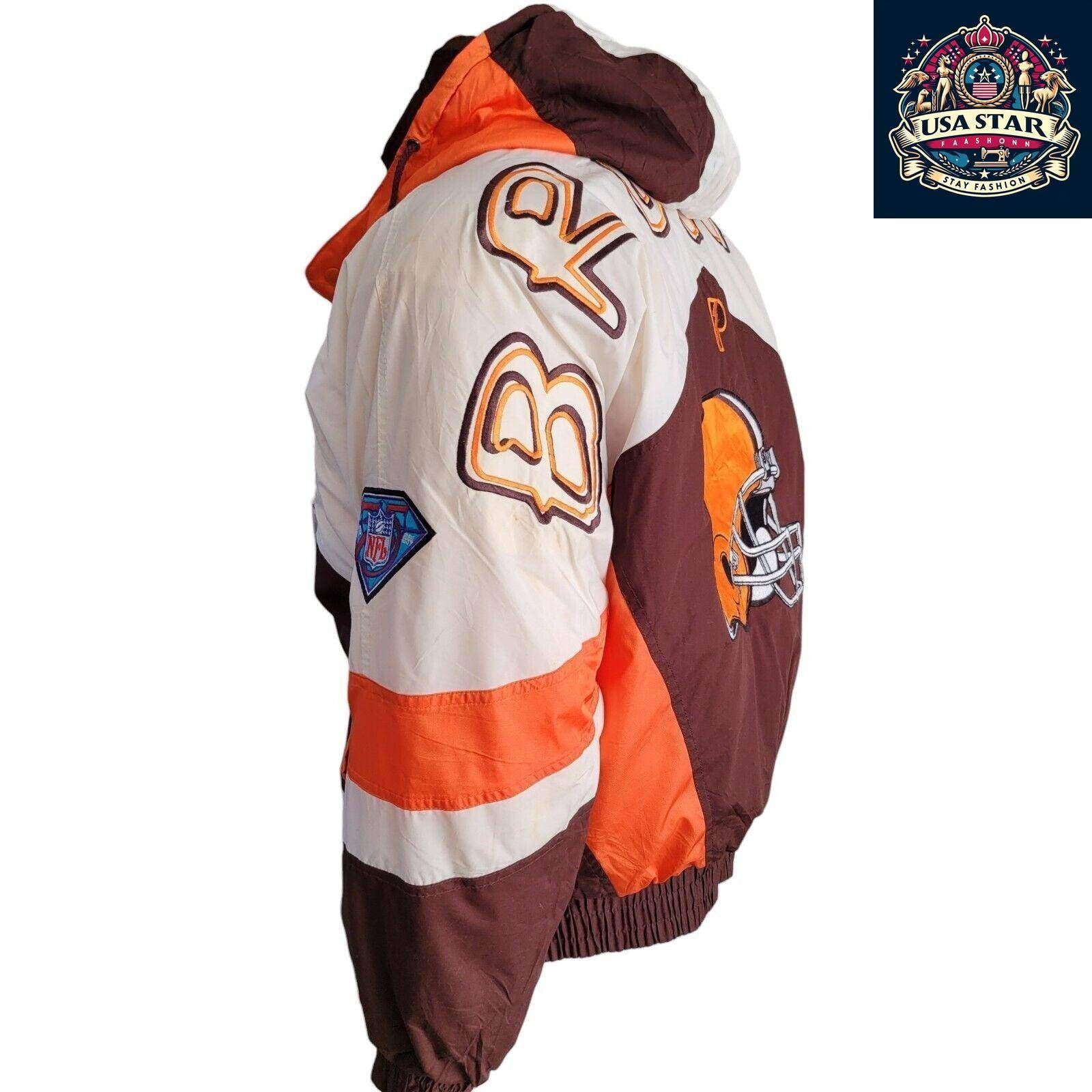 Cleveland Browns Jacket Pro Player 90s Vintage Style Men's Small - Medium with Hoodie and Embroidery - USASTARFASHION