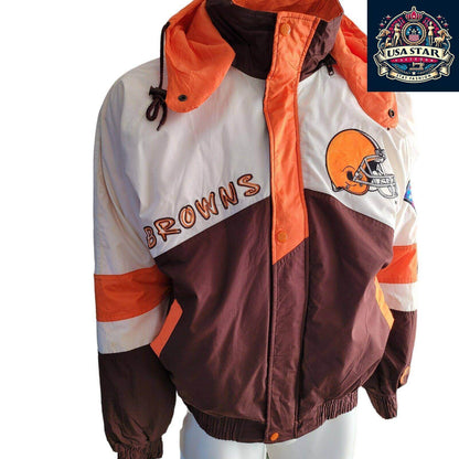 Cleveland Browns Jacket Pro Player 90s Vintage Style Men's Small - Medium with Hoodie and Embroidery - USASTARFASHION