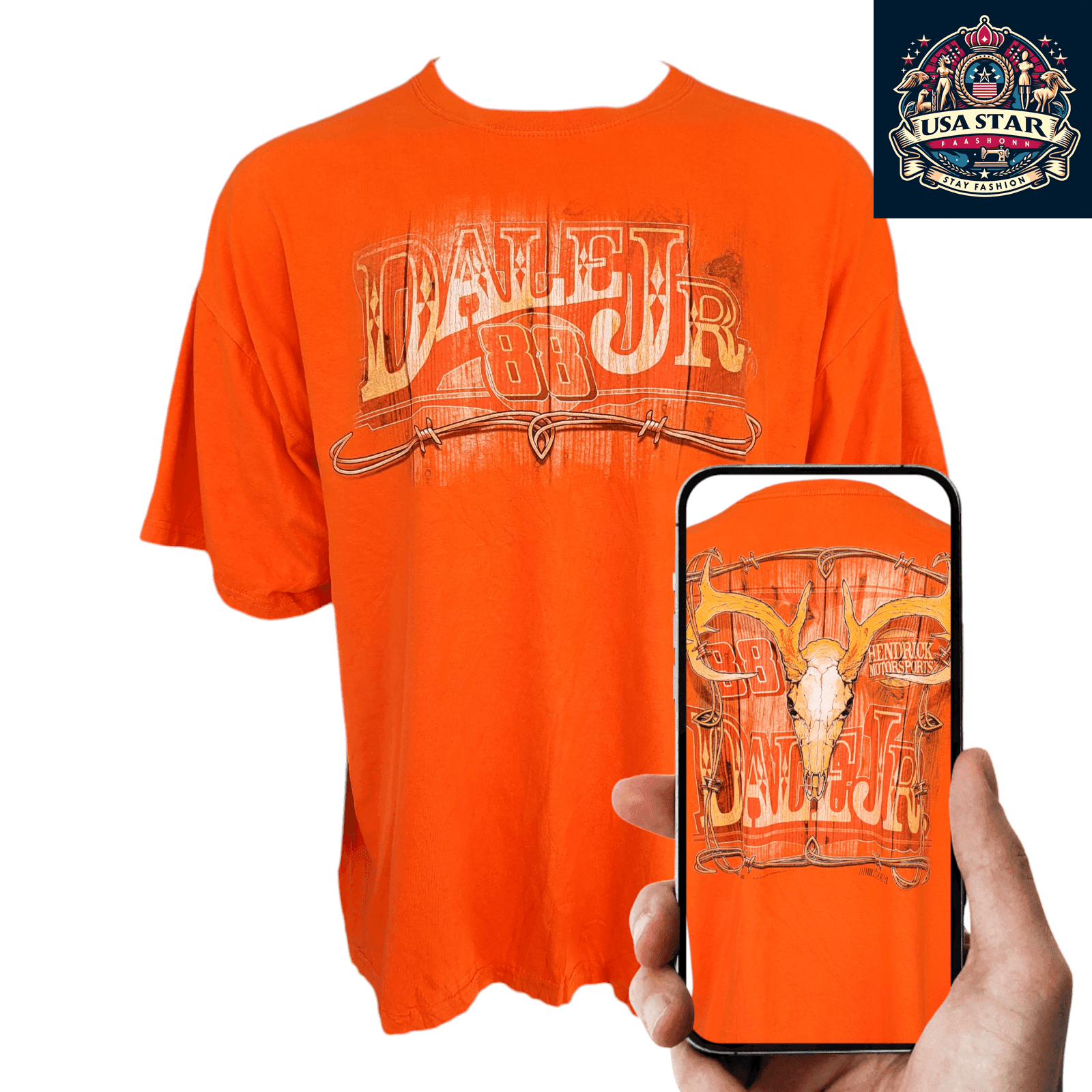 Dale Earnhardt Jr. 88 Vintage Racing T-Shirt 2XL Orange - Breathable Comfort by Chase Authentics - USASTARFASHION