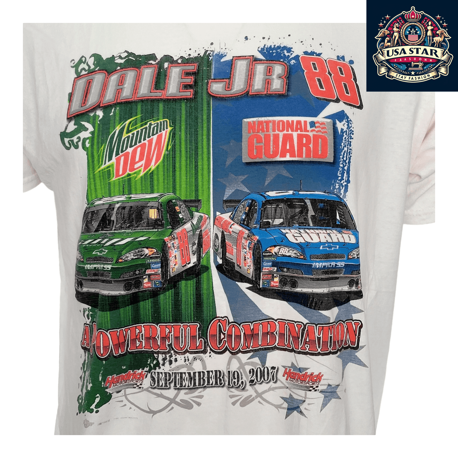 Dale Jr T-Shirt, 88 Mountain Dew National Guard, Large, 2007 NASCAR Collectible - Winner’s Circle - USASTARFASHION