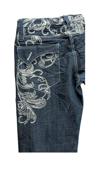 Delf W36 L32 Embroidered Jeans Baroque Floral Straight Leg Denim - USASTARFASHION