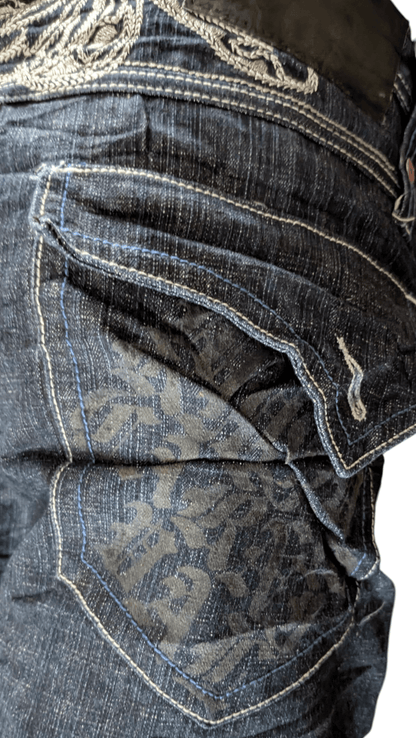 Delf W36 L32 Embroidered Jeans Baroque Floral Straight Leg Denim - USASTARFASHION