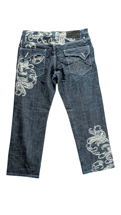 Delf W36 L32 Embroidered Jeans Baroque Floral Straight Leg Denim - USASTARFASHION