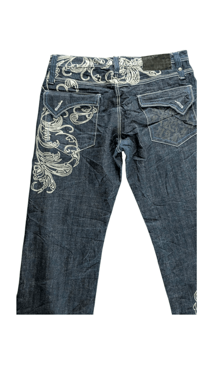 Delf W36 L32 Embroidered Jeans Baroque Floral Straight Leg Denim - USASTARFASHION