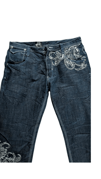 Delf W36 L32 Embroidered Jeans Baroque Floral Straight Leg Denim - USASTARFASHION
