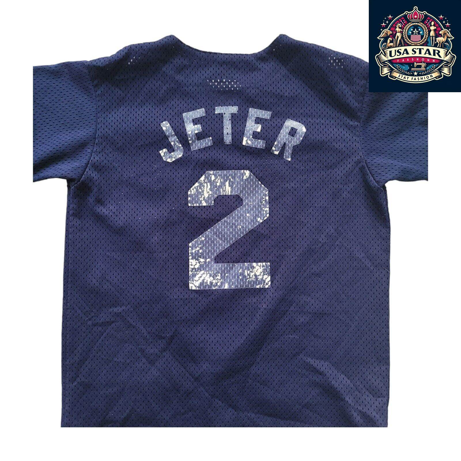 Derek Jeter Youth T-Shirt, New York Yankees 2 Design, 100% Cotton, Size Small for Young Fans - USASTARFASHION