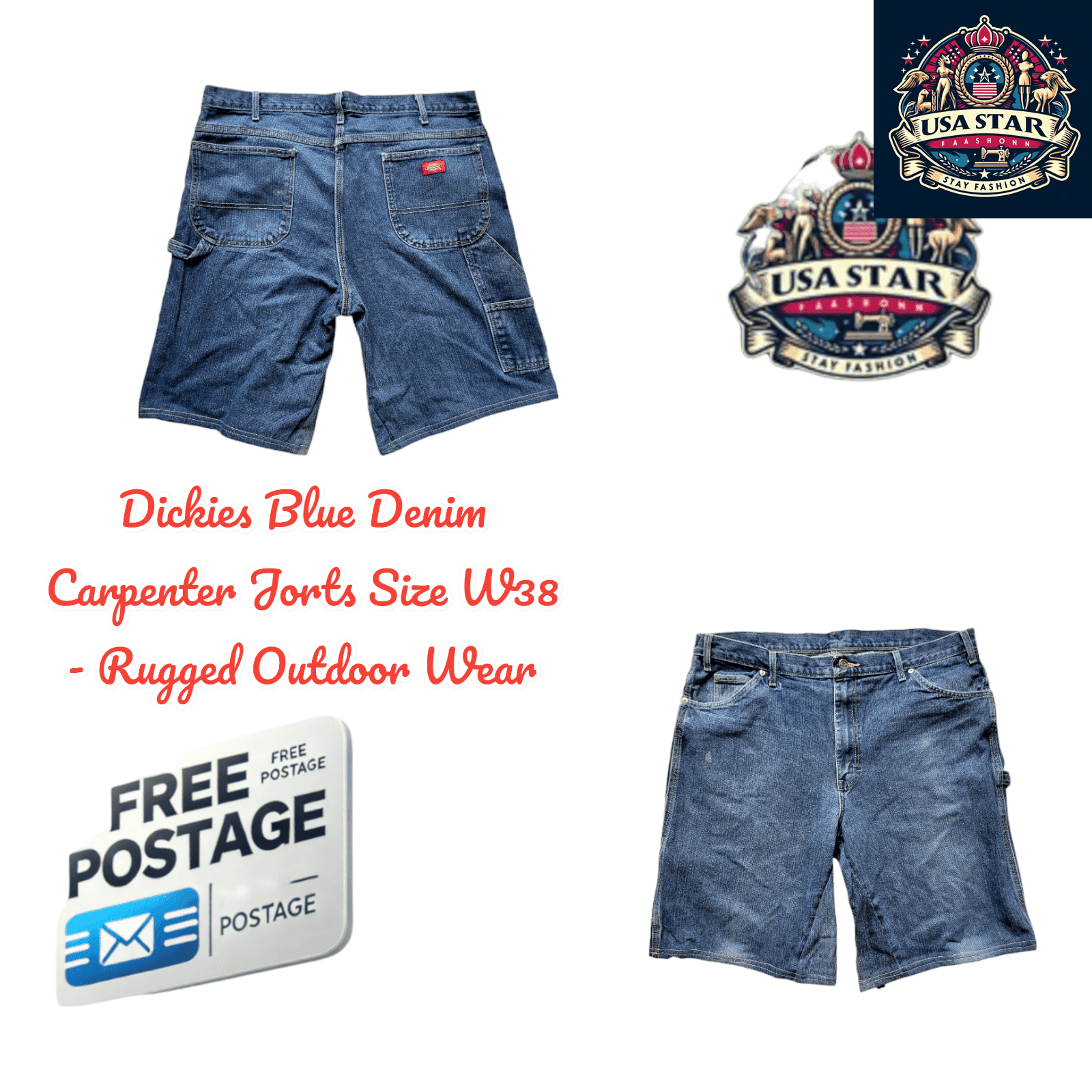 Dickies Denim Carpenter Jorts W38 - Durable Blue Jorts with Functional Pockets for Outdoor Activities - USASTARFASHION
