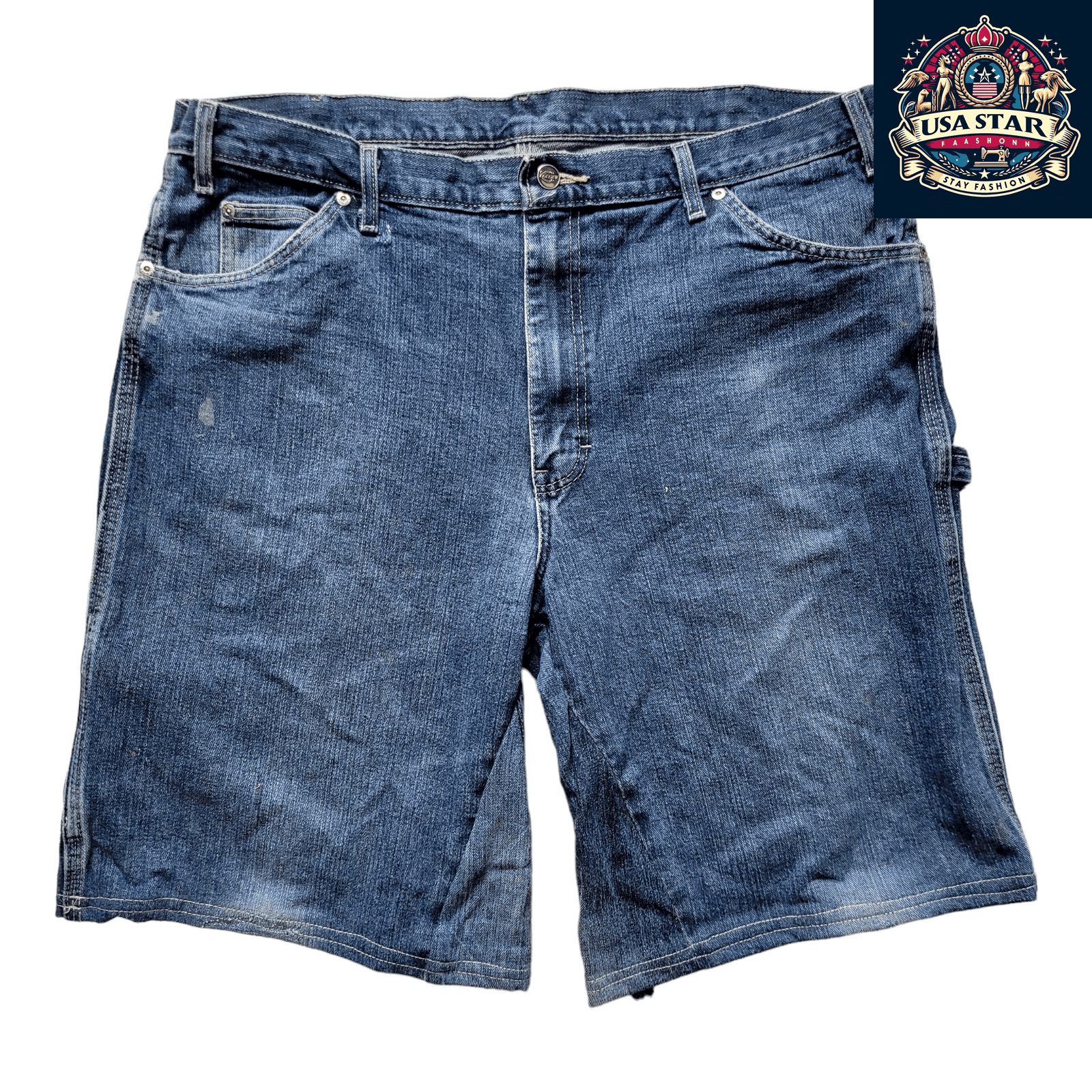Dickies Denim Carpenter Jorts W38 - Durable Blue Jorts with Functional Pockets for Outdoor Activities - USASTARFASHION