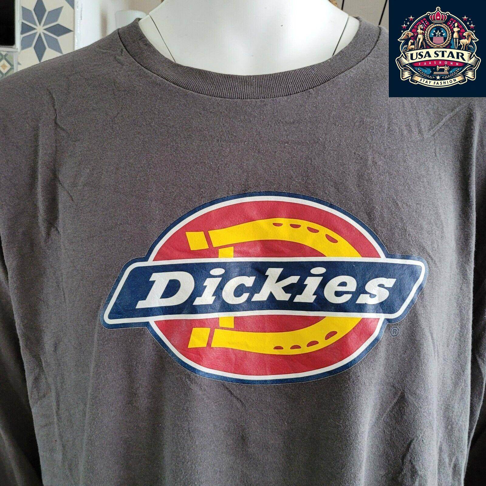 Dickies Gray Long Sleeve T-Shirt for Men, 2XL, 100% Cotton, Comfortable Crew Neck Design - USASTARFASHION