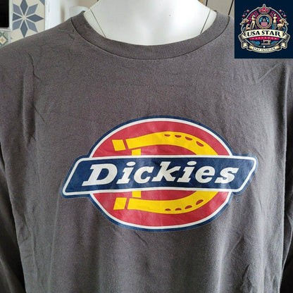 Dickies Gray Long Sleeve T-Shirt for Men, 2XL, 100% Cotton, Comfortable Crew Neck Design - USASTARFASHION
