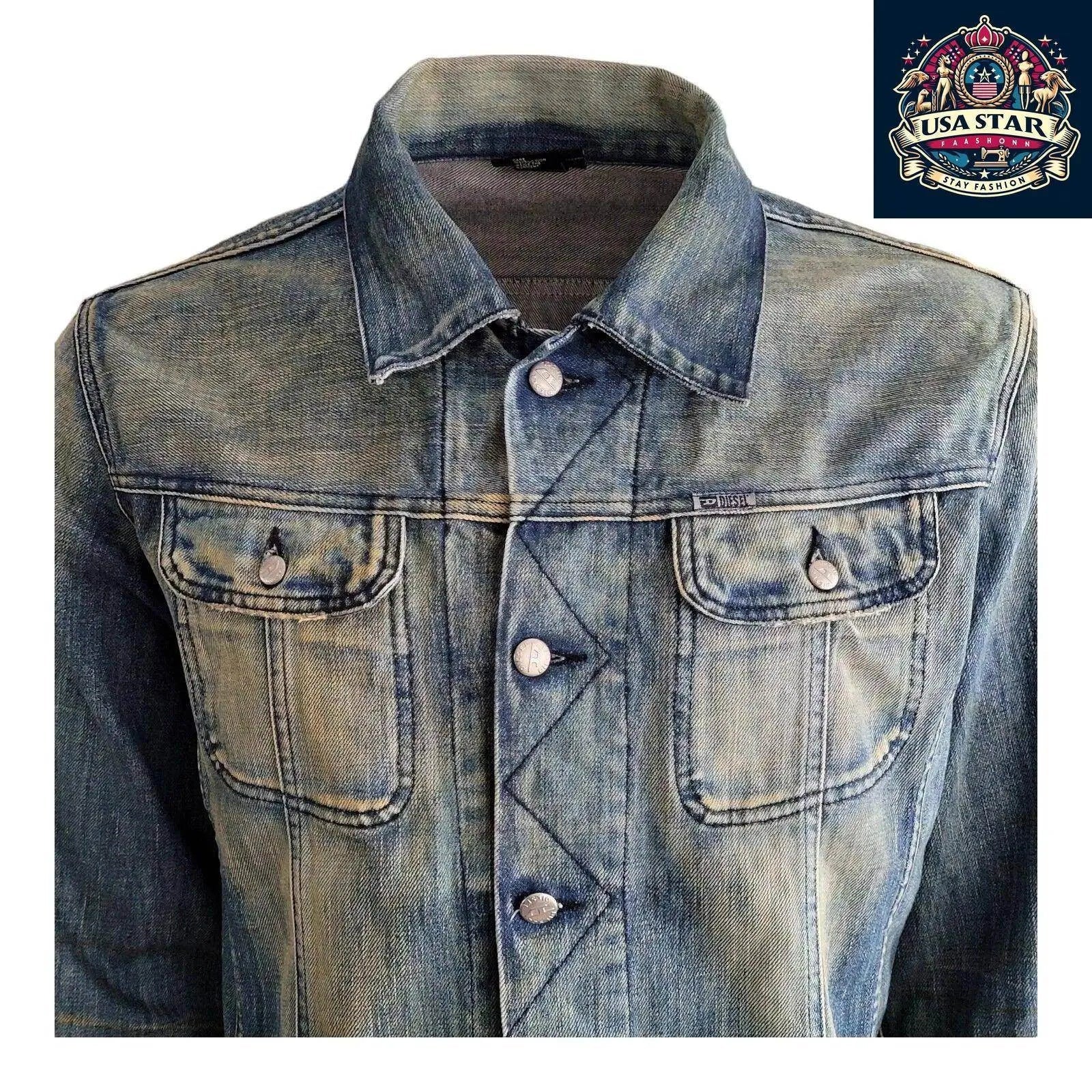 DIESEL Men's XL Denim Cotton Jacket Made In Italy - Classic Design, Rugged Style, Handcrafted Quality - USASTARFASHION