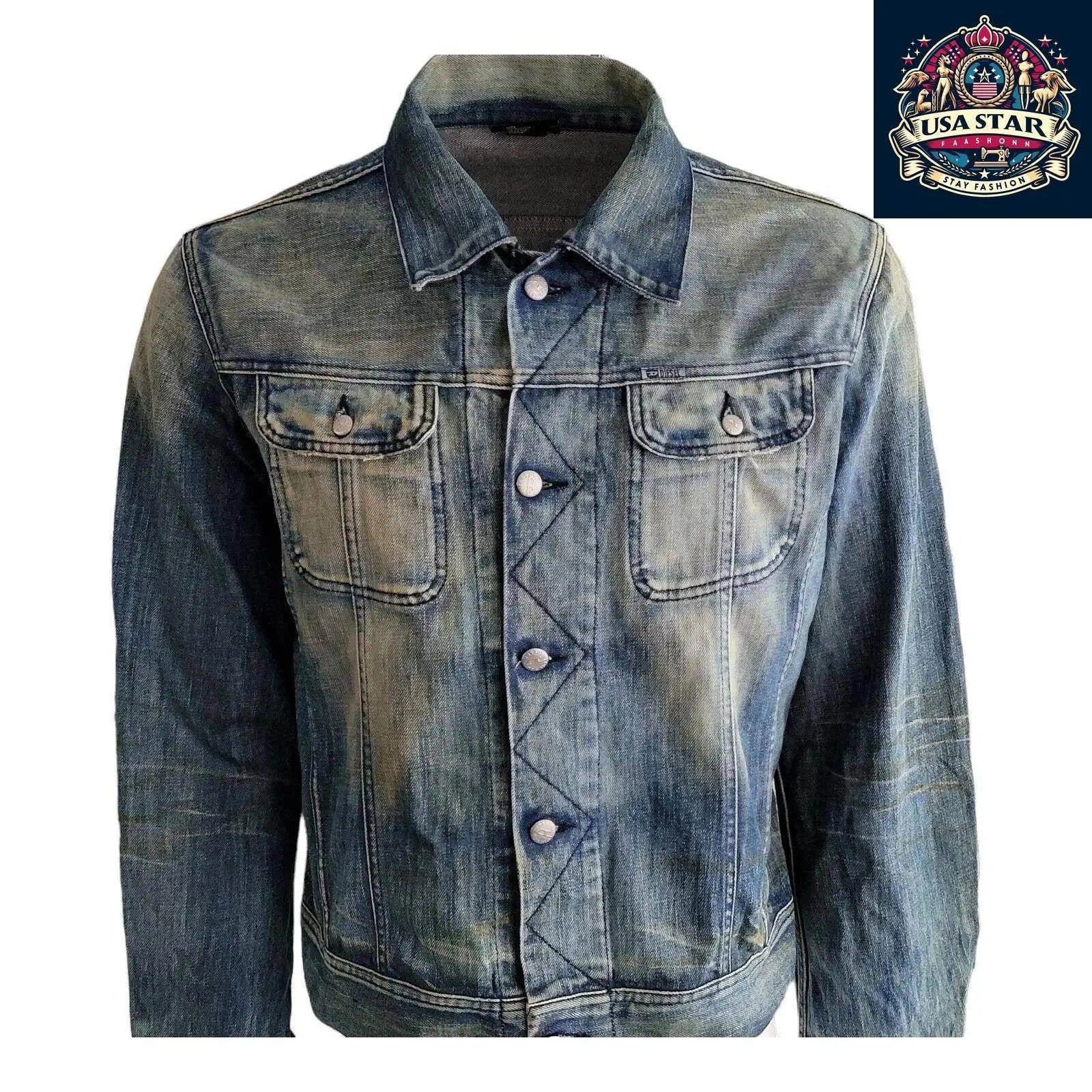 DIESEL Men's XL Denim Cotton Jacket Made In Italy - Classic Design, Rugged Style, Handcrafted Quality - USASTARFASHION