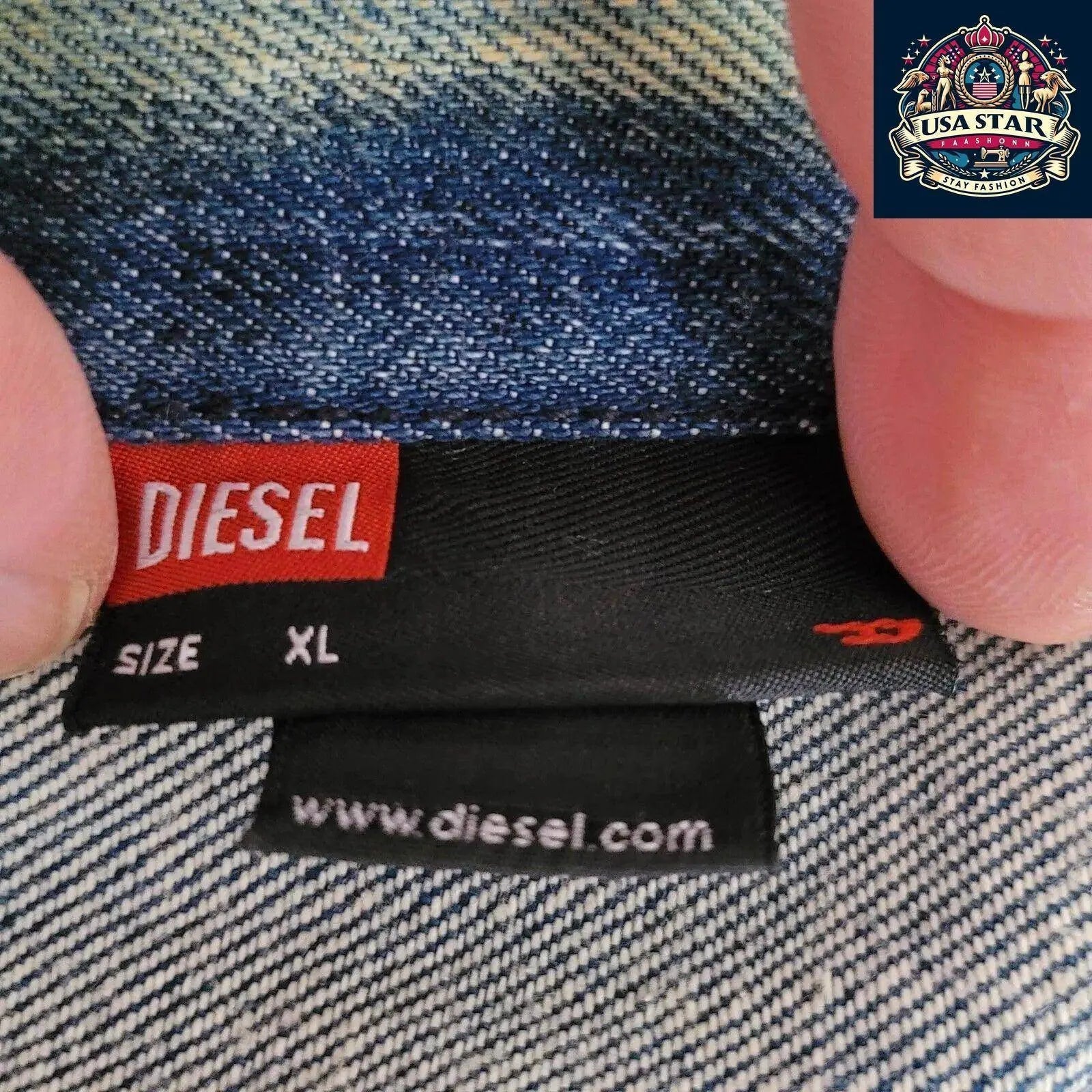 DIESEL Men's XL Denim Cotton Jacket Made In Italy - Classic Design, Rugged Style, Handcrafted Quality - USASTARFASHION
