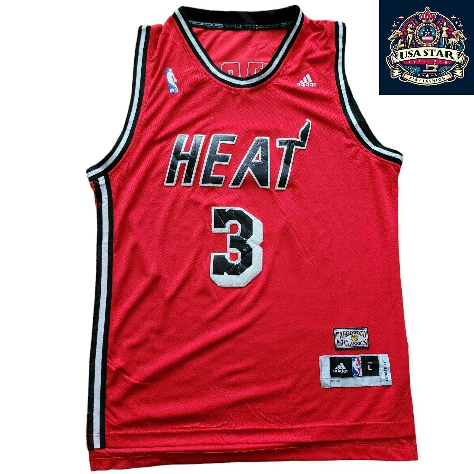 Dwyane Wade Miami Heat Hardwood Classic Jersey Adidas Swingman Size L - Iconic Number 3 - USASTARFASHION