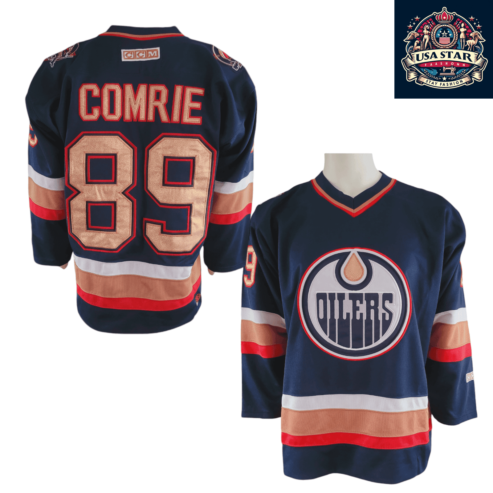 Edmonton Oilers Jersey Mike Comrie CCM 89 Adult Medium Lightweight Air - Knit Fabric - USASTARFASHION