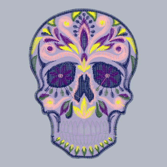 Purple Floral Skull embroidery stitch preview