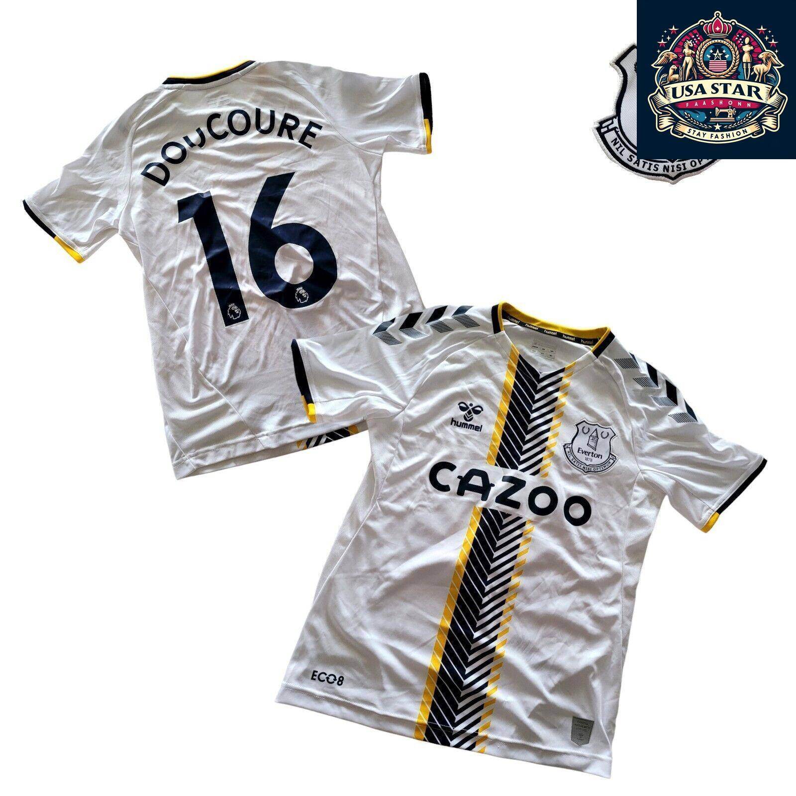 Everton FC Hummel Third Shirt Y2XL Doucouré 16 White - Official High - Quality Fan Merchandise - USASTARFASHION