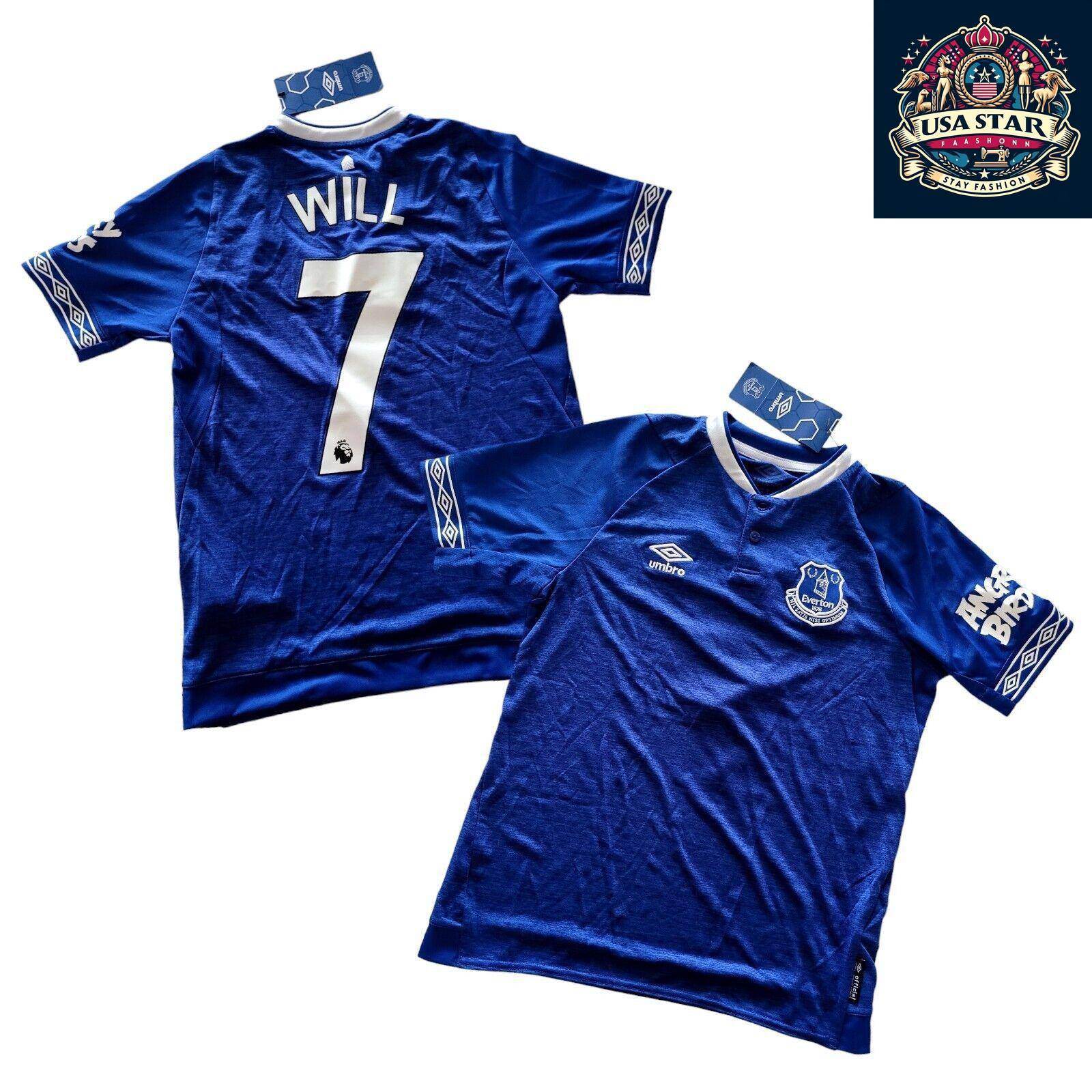 Everton FC Jersey Umbro Home Shirt YL Will 7 Blue - Official Youth 100% Polyester, New With Tags - USASTARFASHION