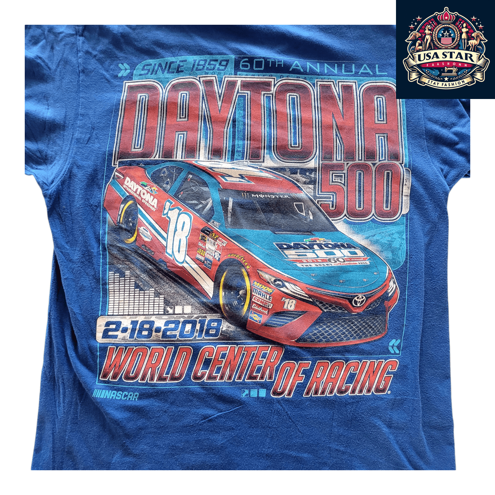 Fanatics Daytona 500 Racing Shirt - 60th Annual NASCAR Blue T-Shirt for Fans, Size Small - USASTARFASHION