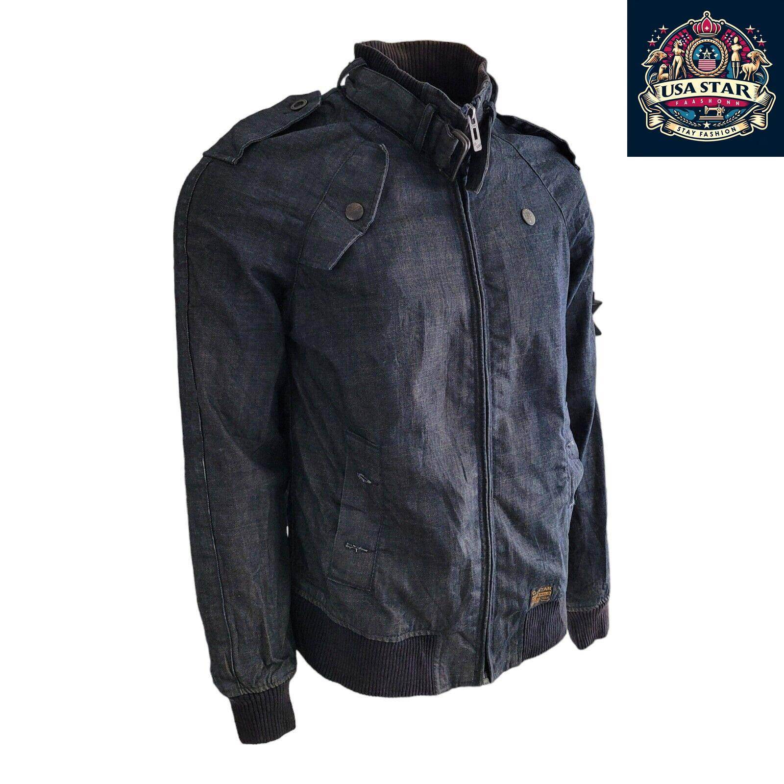 G - Star Raw Denim Jacket Men's L - Vintage Navy Biker Style, Durable Quality, Great Condition - USASTARFASHION