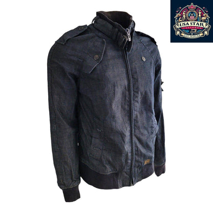 G - Star Raw Denim Jacket Men's L - Vintage Navy Biker Style, Durable Quality, Great Condition - USASTARFASHION