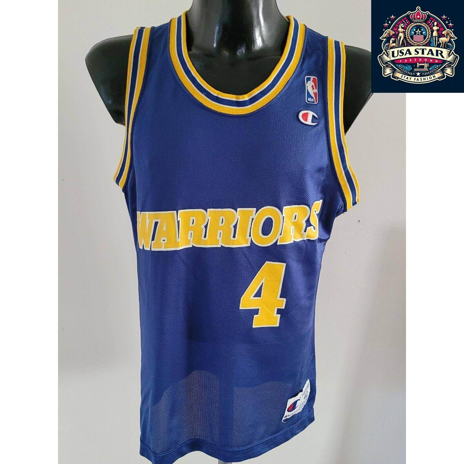 Golden State Warriors Shirt - Vintage Champion 4 Webber Basketball Tee, Size M/L (44) - USASTARFASHION
