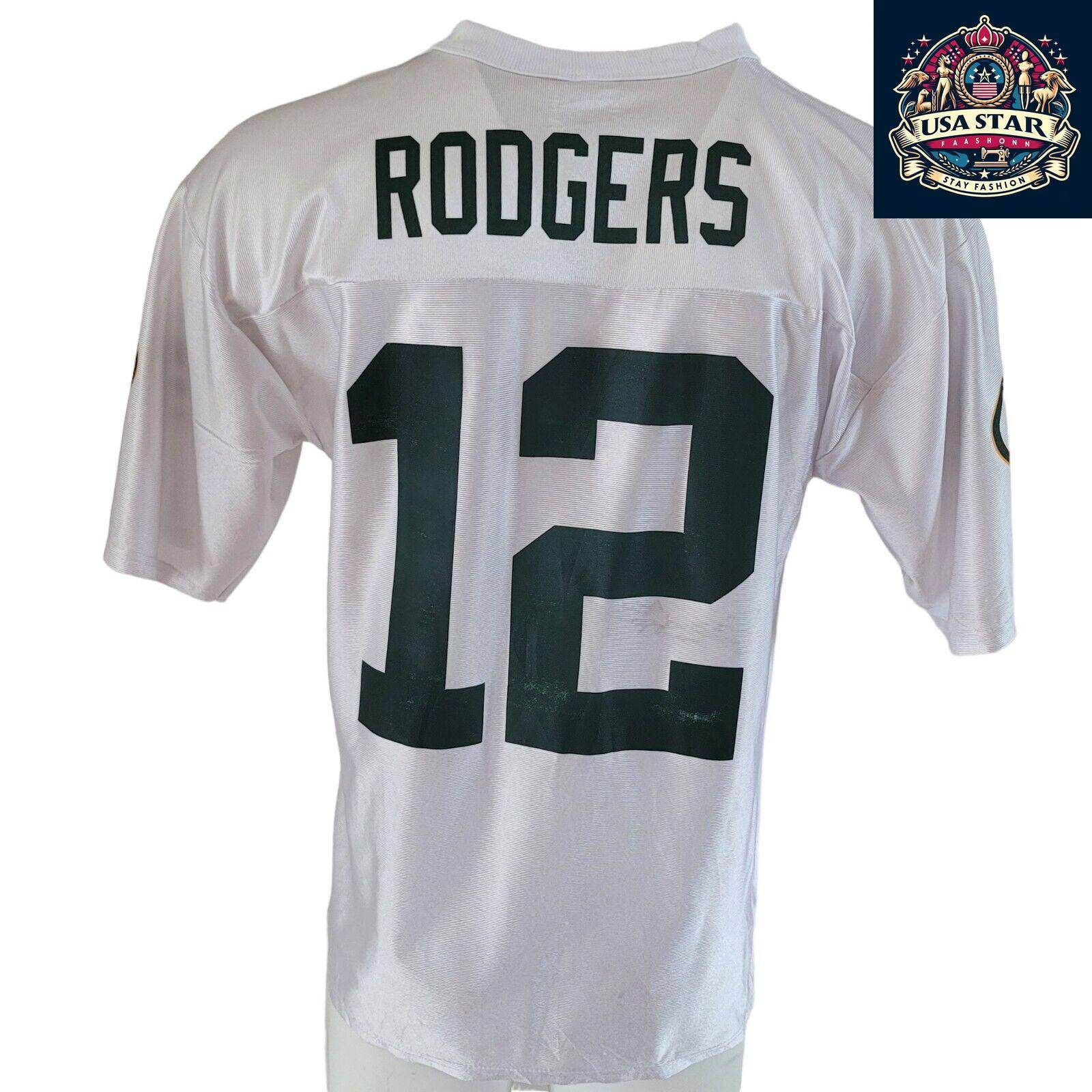 Green Bay Packers Aaron Rodgers 12 Jersey - Adult Size M, Comfortable, Durable, Authentic Team Colors - USASTARFASHION