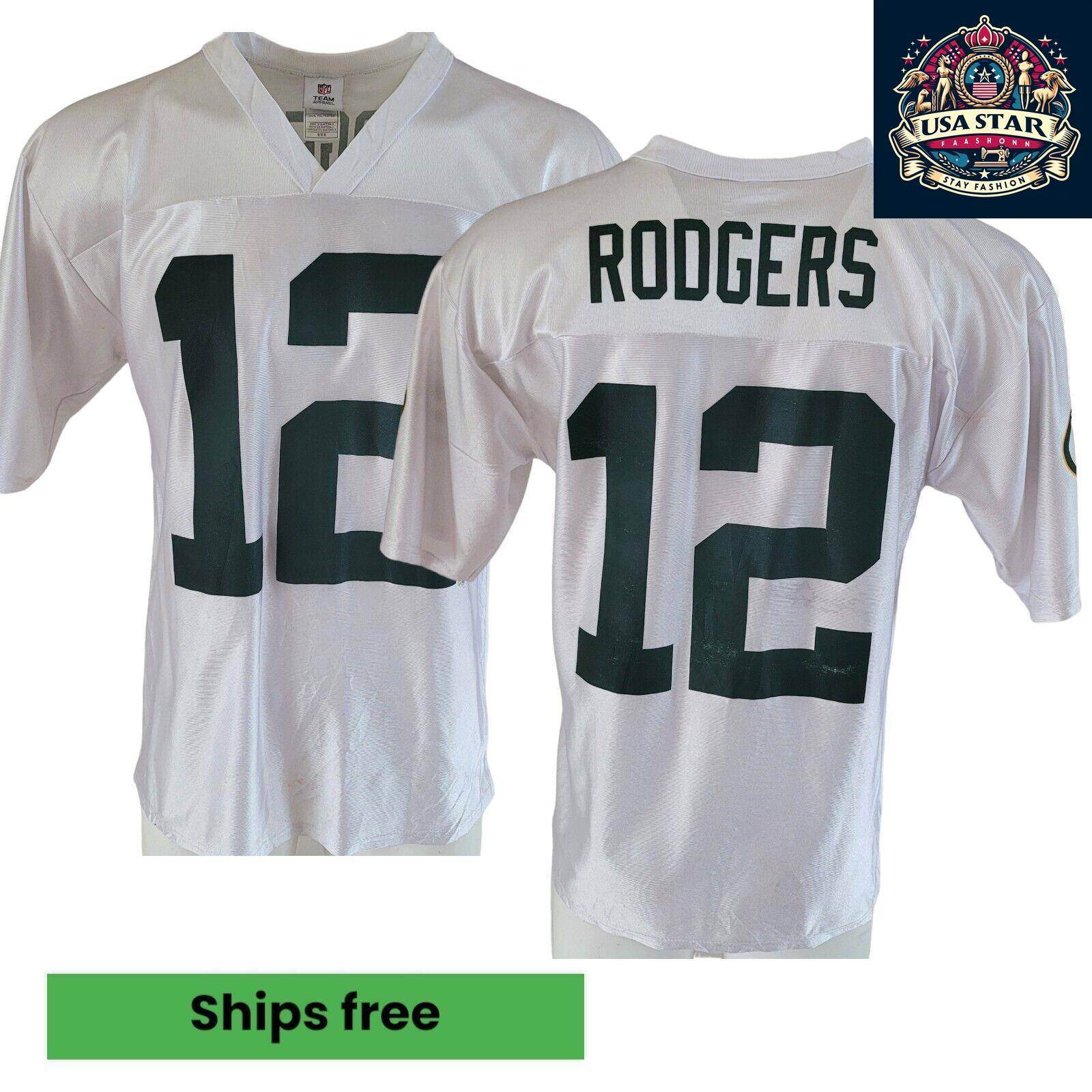 Green Bay Packers Aaron Rodgers 12 Jersey - Adult Size M, Comfortable, Durable, Authentic Team Colors - USASTARFASHION