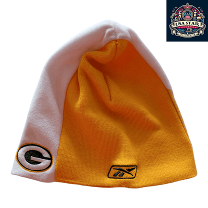Green Bay Packers Beanie by Reebok - Yellow & White Stripes, Warm Fabric, Official NFL Gear - USASTARFASHION