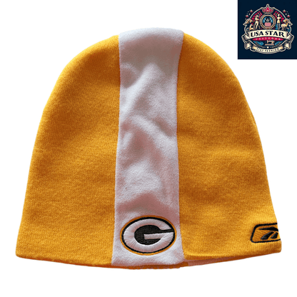 Green Bay Packers Beanie by Reebok - Yellow & White Stripes, Warm Fabric, Official NFL Gear - USASTARFASHION