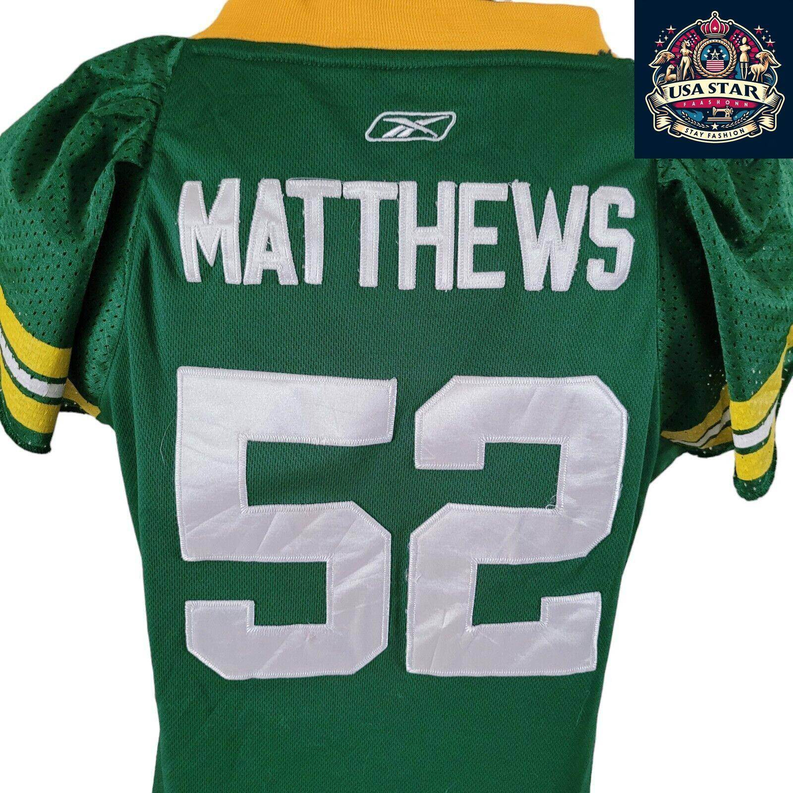 Green Bay Packers Jersey Super Bowl XLV Matthews 52 - High Quality Fabric, Size L - USASTARFASHION